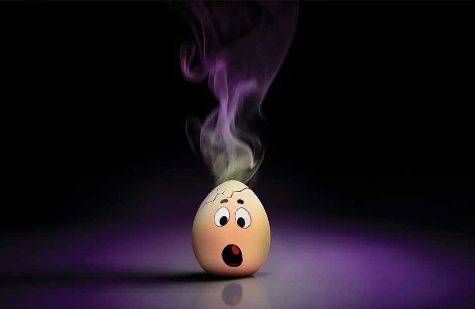 Animated egg with stinky egg smell coming off it