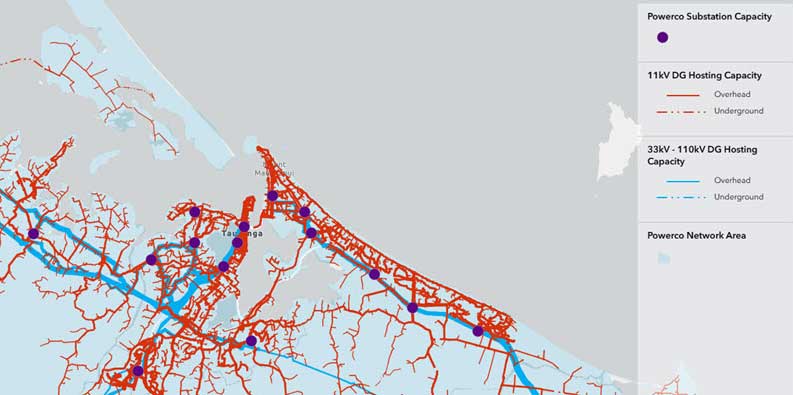 map view showing Powerco substations on the utility scale generation map