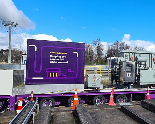 A much smaller version of an electricity substation on wheels that can be transported around.
