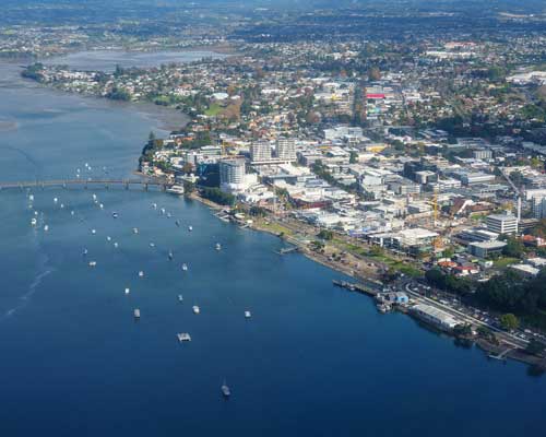 Arial shot of Tauranga city