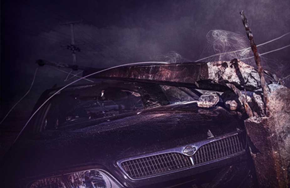 car crashed into power pole