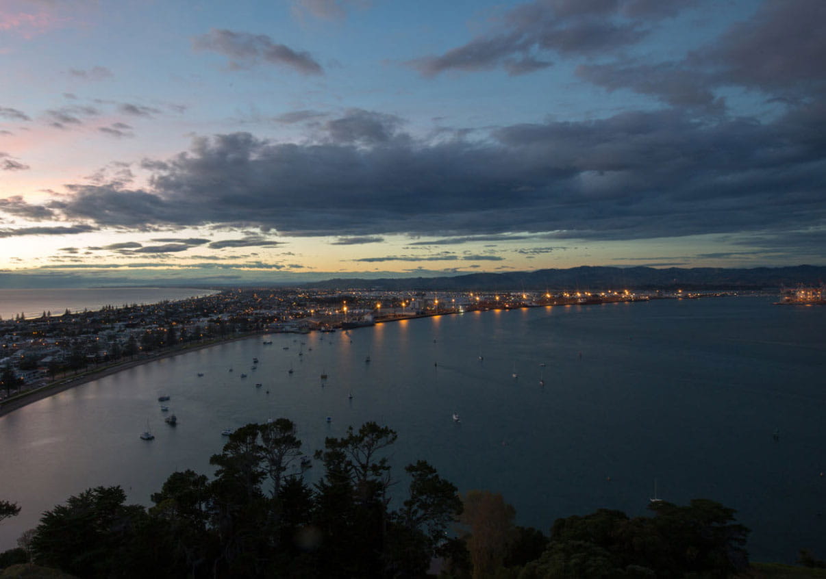 Tauranga port at dusk